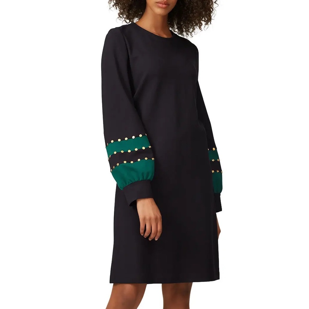 Tory Burch Elegant Black Dress with Green Accents